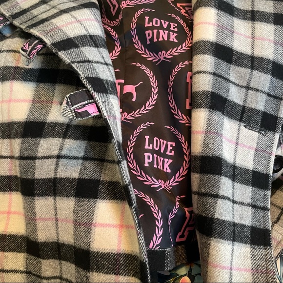 Victoria’s Secret PINK Limited Edition Plaid Pink Grey Fur Winter Coat Size L - Picture 15 of 16